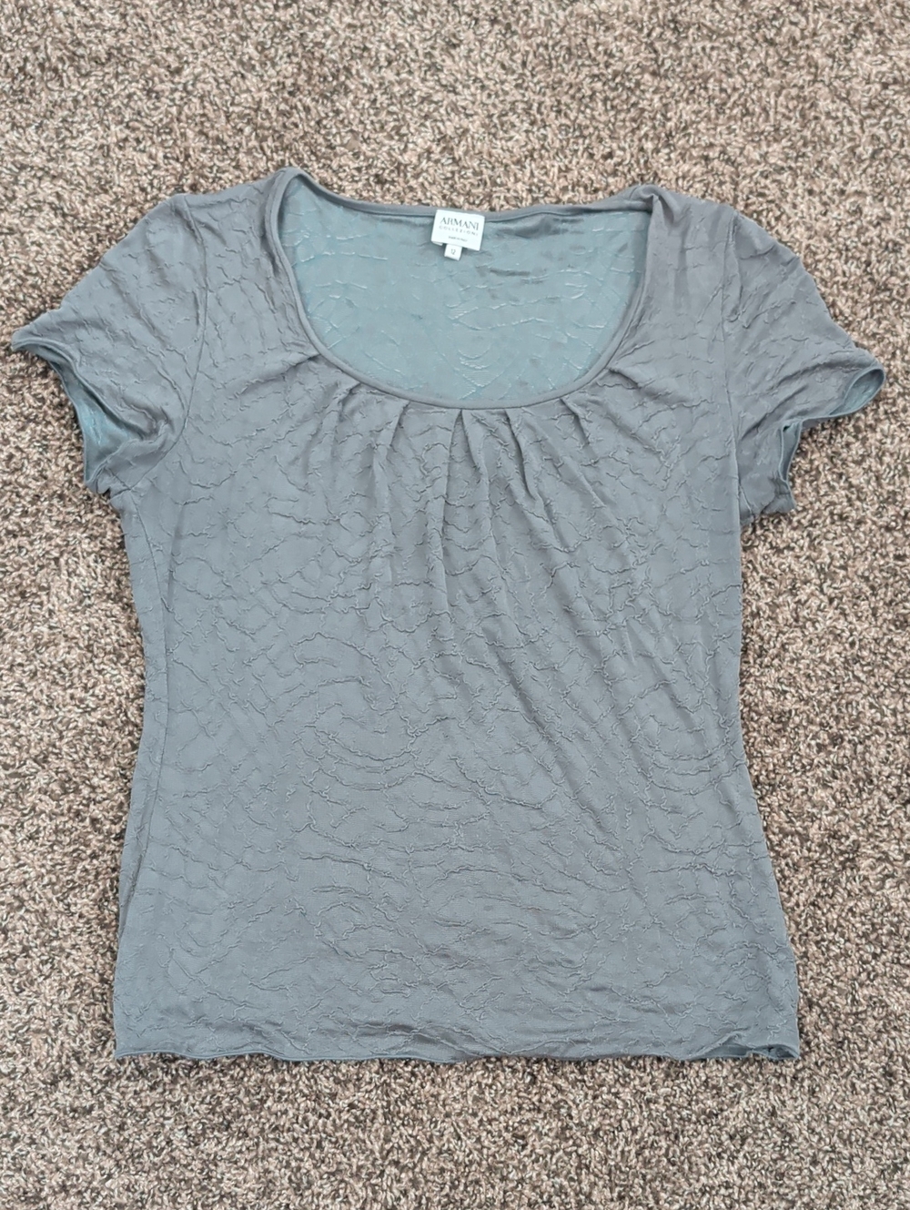 Armani Collection Gray Scoop Neck Short Sleeve Top with Subtle Texture
